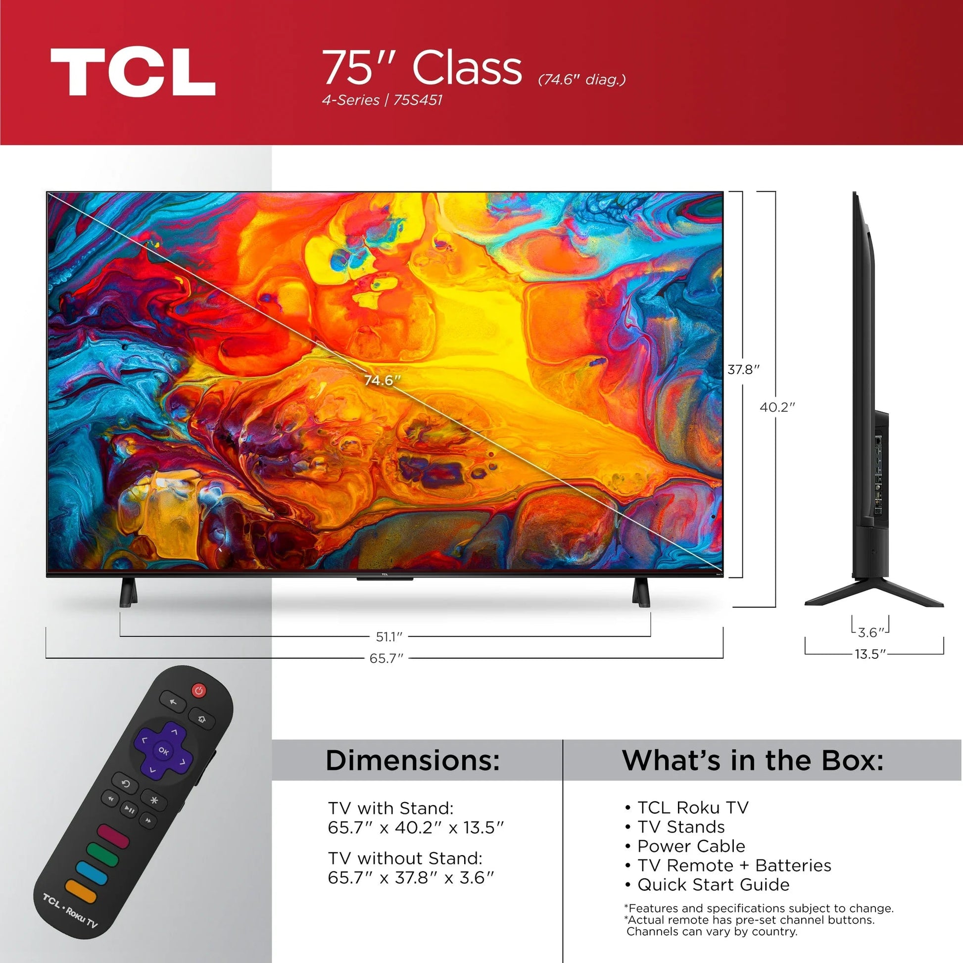 TCL 75" Class 4 - Series 4K UHD HDR LED Smart Roku TV - 75S451 - Next Innovate